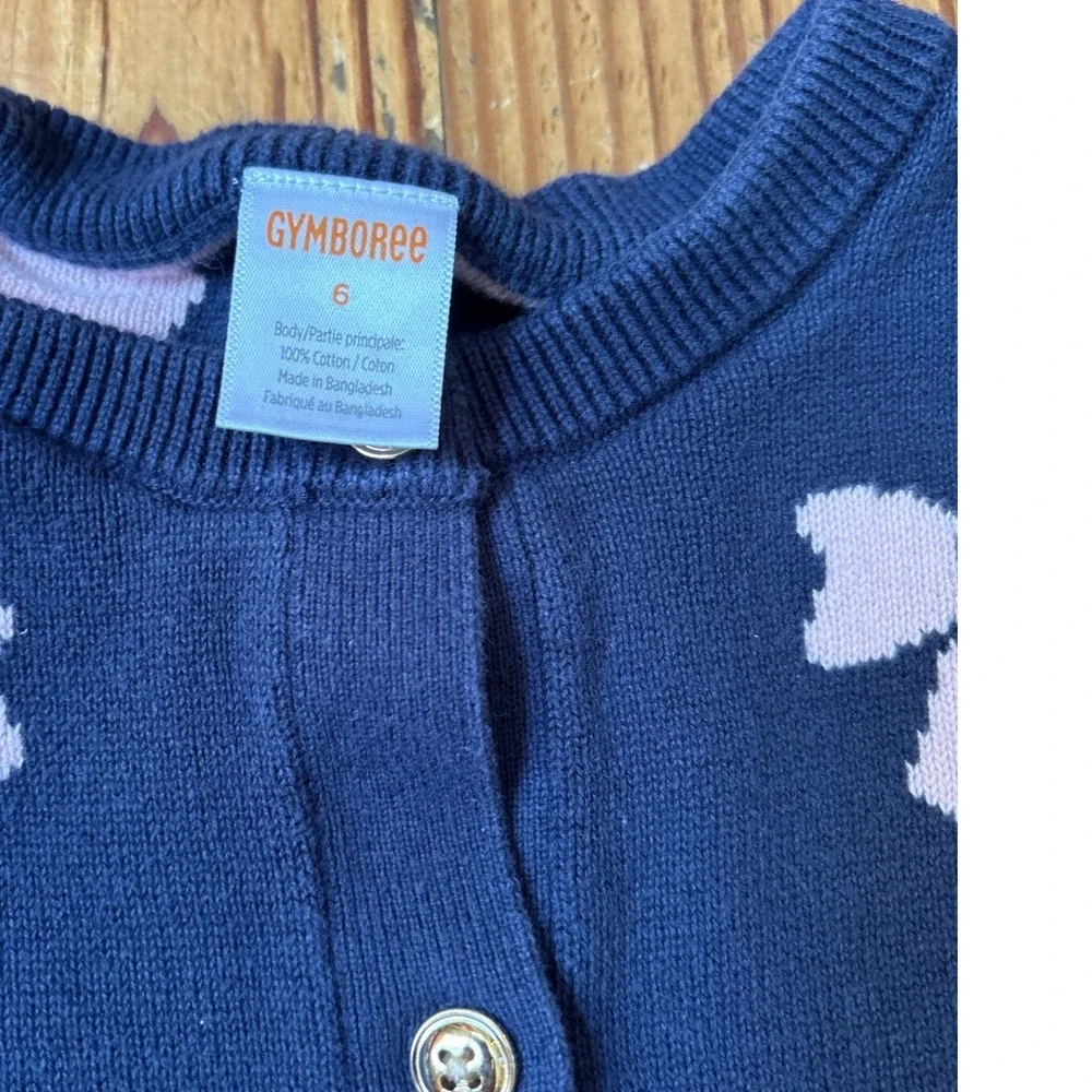 Gymboree Cardigan Kids Navy Blue Lavender Bow Knit Button Front SIZE 6